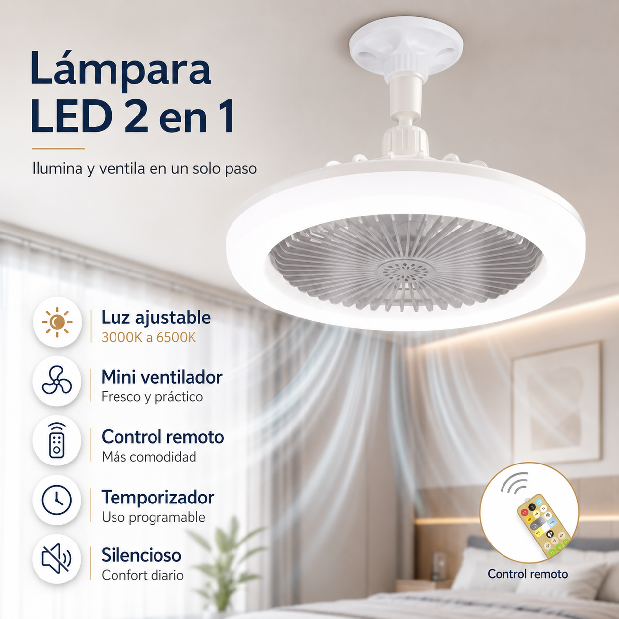 Lampara LED de techo 2 en 1 "LumiVent"