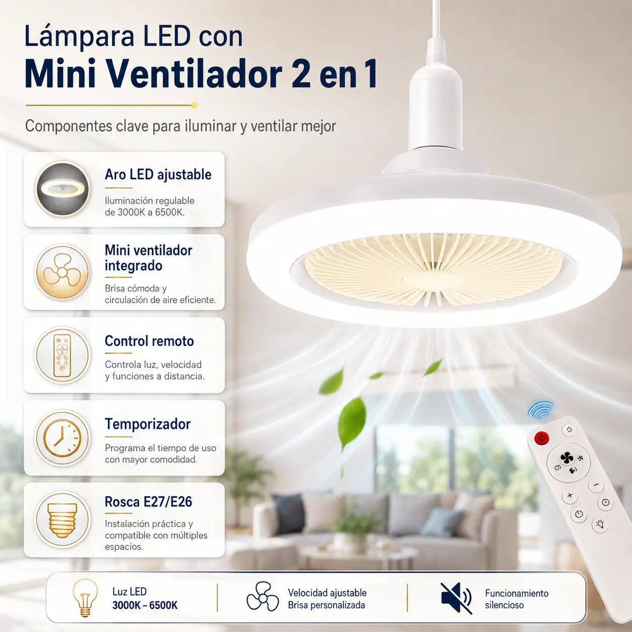 Lampara LED de techo 2 en 1 "LumiVent"