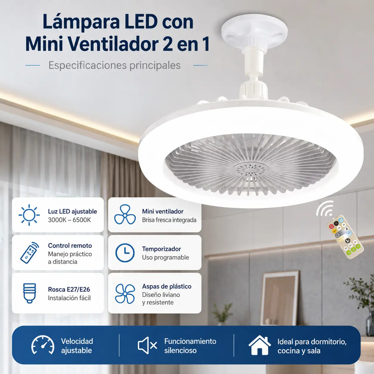 Lampara LED de techo 2 en 1 "LumiVent"